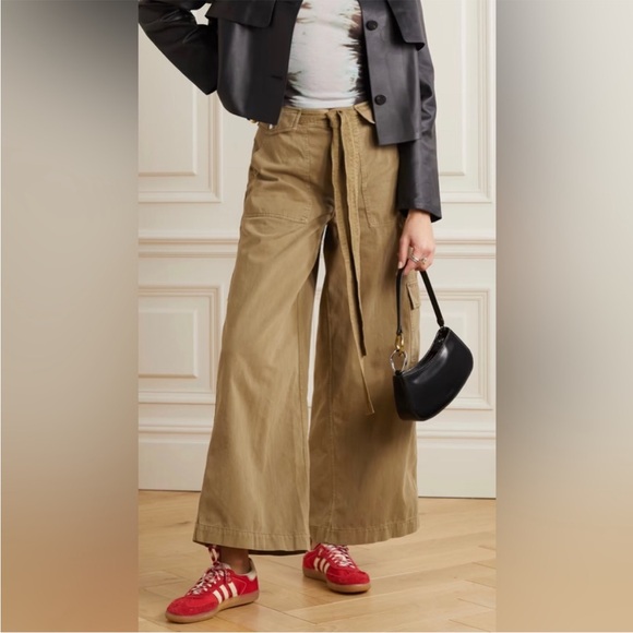 NWT STAUD Brayden belted cotton-twill wide-leg pants in Rosemary